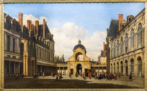 Pátio oval do Château de Fontainebleau. Chegada de Cristina da Suécia, Rainha da Suécia