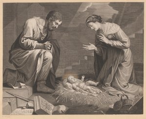 Maria e José em adoração perante a criança Cristo de Pierre Landry