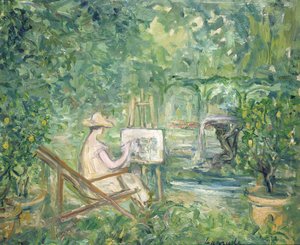 Mulher pintura em uma paisagem, 1900-10