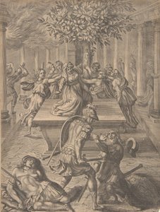 O saque de Tróia-Pirro matando Príamo, antes de 1654. de Pierre Lombart