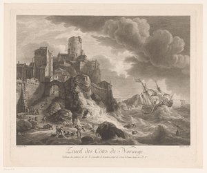 Costa da Noruega com marinheiros lavados em terra Ecueil des Côtes de Norway (título no objeto) de Pierre Maloeuvre