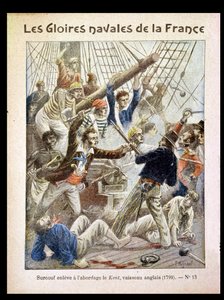 Robert Surcouf (1736-1827) embarca com sucesso no &39;Kent&39;, um barco pertencente à Companhia das Índias Ocidentais, ilustração de um livro de exercícios, do final do século XIX