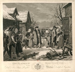 Luís XVI Distribuindo esmolas aos camponeses pobres no inverno de 1788 , c. 1817. de Pierre Michel Adam