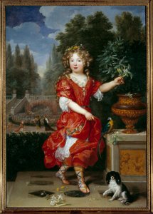 Retrato no pé de Mademoiselle de Blois (1666-1739) Marie Anne de Bourbon, filha de Luís XIV e Mademoiselle de la Valliere, futura Princesa da Pintura Conti de Pierre Mignard (1612-1695) Sol do século XVII. 1,38x0,98 m de Pierre Mignard