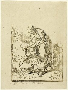Mulher enchendo latas de água de Pierre Millet