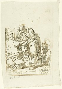 Mulher enchendo latas de água de Pierre Millet