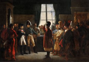 O czar Alexandre I apresentou os napolitanos, cossacos e basquitas do exército russo a Napoleão I, Tilsit