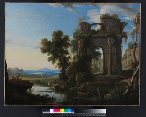 Paisagem com ruínas clássicas, 1640-1645