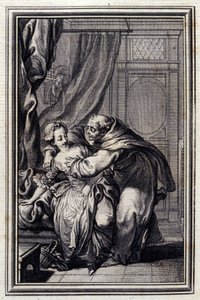 Como o espírito chega às meninas. em "Tales et nouvelles en verse", de Jean La Fontaine. 1776. Ilustração de P.P. Choffard.