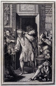 King Candaule and the Master of Law - in "Tales et nouvelles en vers", de Jean La Fontaine. 1776. Ilustração de P.P. Choffard. de Pierre Philippe Choffard