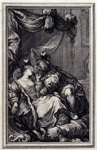 Mona Lisa - em "Contos e contos em verso", de Jean La Fontaine. 1776. Ilustração de P.P. Choffard. de Pierre Philippe Choffard