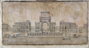 Arquitetura: "Projeto da Place Royale para Marselha, perspectiva olhando para a cidade" 1686 (desenho) de Pierre Puget