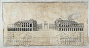 Arquitetura: "Projeto da Praça Royale para Marselha, perspectiva do porto e planta" 1686 (desenho)