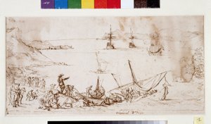 Tropas de embarque na baía do Ciotat (tinta e caneta sobre papel) de Pierre Puget