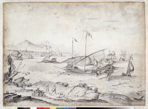 Navios no porto de Marselha (desenho) de Pierre Puget