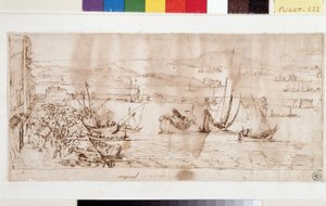 O porto e o porto de Toulon (tinta no papel e caneta) de Pierre Puget