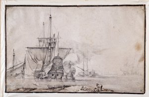 Navio disparando o canhão (sanguíneo) de Pierre Puget