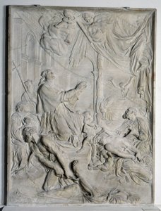 baixo relevo da Peste de Milão - São Carlos Borromeo (San Carlo Borromeo) (1538-1584, Cardeal e Arcebispo de Milão) rezando (mármore) de Pierre Puget