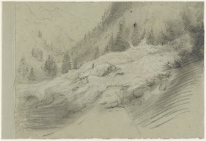 Avalanche numa paisagem alpina, c.1870 (Giz preto e branco) de Pierre Puvis de Chavannes