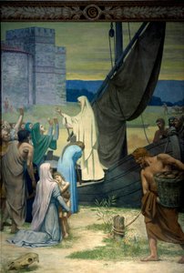 Sainte Genevieve fornece aos parisienses sitiados pelo exército de Átila, rei dos hunos. Fresco por Pierre Puvis De Chavannes (1824-1898) Paris do século XIX. Pantheon de Pierre Puvis de Chavannes