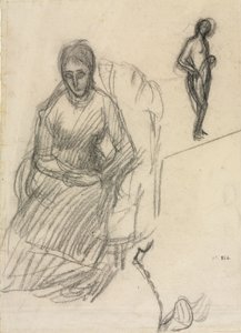 Estudo de Madame Marie Cantacuzène; Estudo de um nu feminino em pé, c.1883 (giz preto) de Pierre Puvis de Chavannes