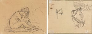 Estudo de um Nu Feminino (possivelmente para uma pintura alegórica não realizada) (reto); Estudos de Cortinas e Estudo de uma Paisagem (verso) de Pierre Puvis de Chavannes