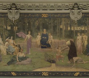 The Sacred Wood, mural no Grande Anfiteatro, representando figuras alegóricas da Sorbonne, Eloquência, Poesia, Filosofia, História, Botânica, Geologia, Física e Geometria, 1887-1889 (detalhe