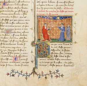 Detalhe de uma página de "De Proprietatibus Rerum", de Bartholomeus Anglicus, na tradução francesa de Jean Corbechon, c.1390 de Pierre Remiet