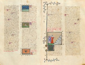 Página de "Propriedades das coisas" por Bartholomew o inglês na tradução francesa de Jean Corbechon, c.1390 de Pierre Remiet