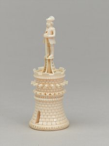 Torre branca, peça de xadrez, Índia, 1820 por volta de de Pierre Simon Dequoy