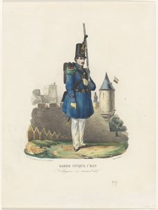 Guarda civil belga em guarda, 1830
Garde Civique 1r Ban / Voltigeur en tenue d
