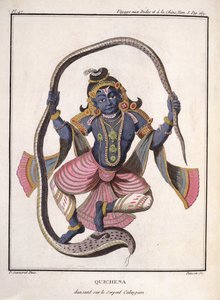Krishna dançando na Kaliya Snake, de &39;Journey to India and China&39; de Pierre Sonnerat, gravado por Poisson, publicado em 1782