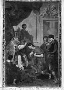 Imperador Teodósio I, o Grande, recebendo o perdão de Santo Ambrósio, arcebispo de Milão, c.1745 de Pierre Subleyras