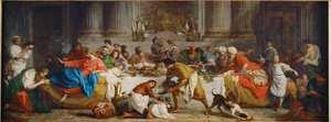 Le repas chez Simon. A refeição em casa de Simão. Marta deita óleo sobre os pés de Cristo e enxuga-os com os seus cabelos ... de Pierre Subleyras