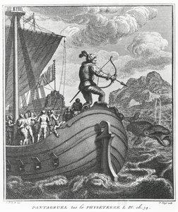 Pantagruel mata Physeter, ilustração de &39;Gargantua and Pantagruel&39;, de François Rabelais
