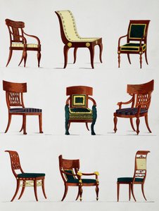 Poltronas e cadeiras, era do Consulado, Ilustração da Coleção de Meubles et objects de gout (Coleção de móveis e objetos de gosto)