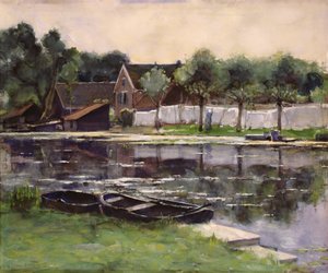 Esposas de agricultor com lavanderia na beira de um rio de Piet Mondrian