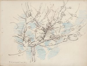 Árvore florida, c.1917-18 (lápis e lápis de cera sobre papel) de Piet Mondrian