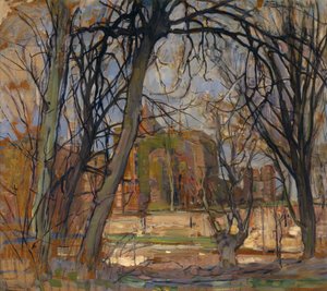 Sol da Primavera (Lentezon): Ruína do Castelo: Brederode, c.1909-10 (óleo sobre masonite) de Piet Mondrian