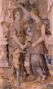 tapeçaria flamenga. Série Vertumnus e Pomona. Vertumnus revela sua identidade para Pomona (Vertumno se descubre ante Pomona). Oitava tapeçaria da série. Círculo Modelo de Pieter Coecke van Aelst. Manufatura Wilhelm Pannemaker, Bruxelas. Ca 1545-1550. Fabri