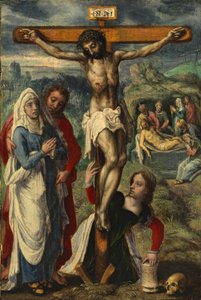 Cristo na cruz, com o sepultamento ao fundo, c.1530