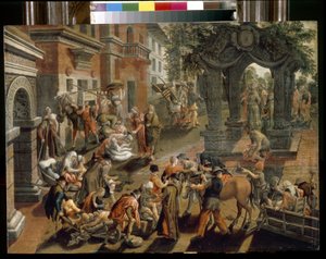 Os apóstolos Pedro e João. (O Apóstolo Pedro e João). Pintura de Pieter Aertsen (1508-1575), óleo sobre madeira de Pieter Aertsen