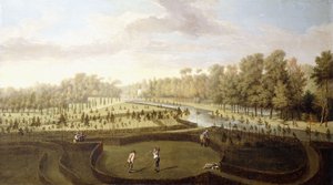 Uma vista dos jardins de Chiswick, Richmond, do outro lado dos novos jardins em direção ao Bagnio, c.1729-31