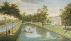 Vista do Templo junto à água, com a bacia e o longo canal, Chiswick Villa (óleo sobre tela)