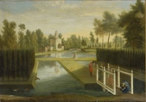 Vista para a parte de trás do Bagnio a partir do sul do rio superior, Chiswick House (óleo sobre tela)
