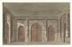 Desenho para um conjunto de palco de um vestíbulo prisional (?) de Pieter Barbiers (I)