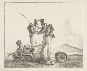 Três soldados no campo de batalha de Pieter Bartholomeusz. Barbiers