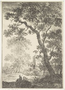 Paisagem com ruína e figura sentada de Pieter Bartholomeusz. Barbiers