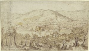 Paisagem montanhosa meridional com edifícios conventuais de Pieter Brueghel the Elder