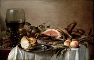 Café da manhã com presunto, 1647. de Pieter Claesz